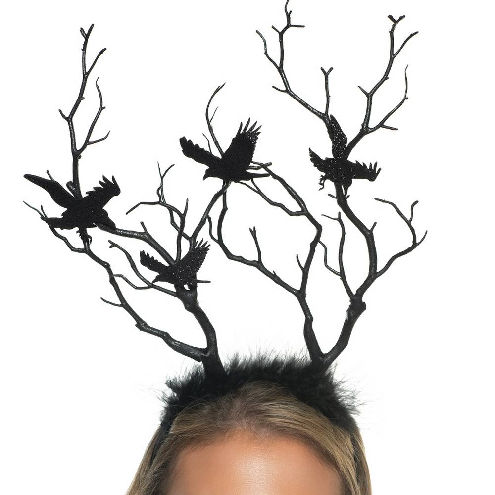 Serre-tête de sorcière maléfique avec corbeaux et branches