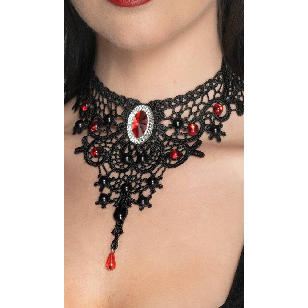 Gothic Lace choker necklace with jewels