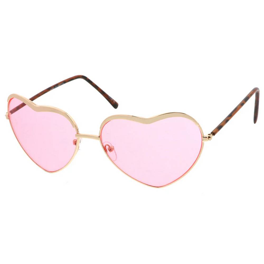 Medium Heart Shape Sunglasses with Metal Frame and Color Lens - Assorted