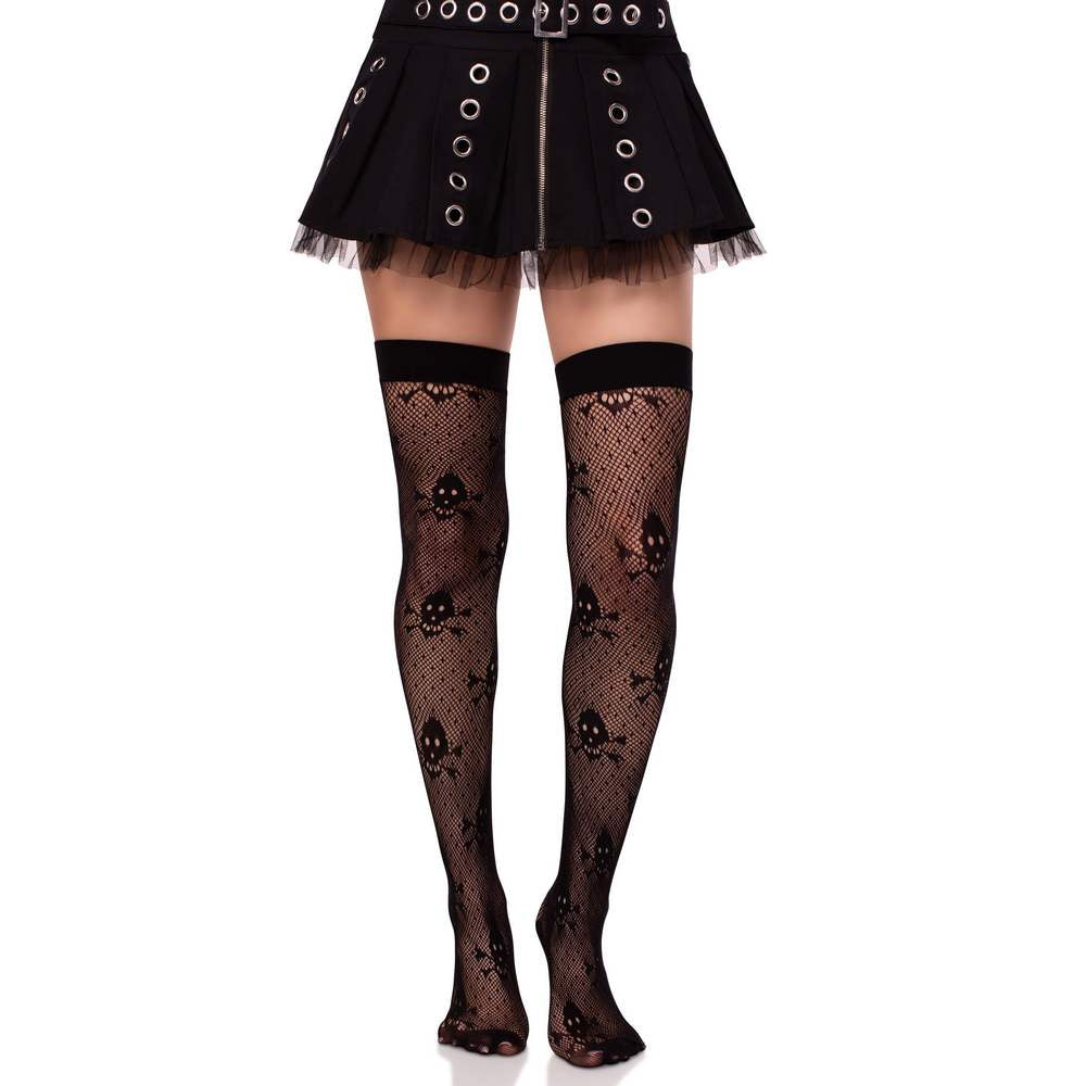 Collants à pois avec tête de mort
