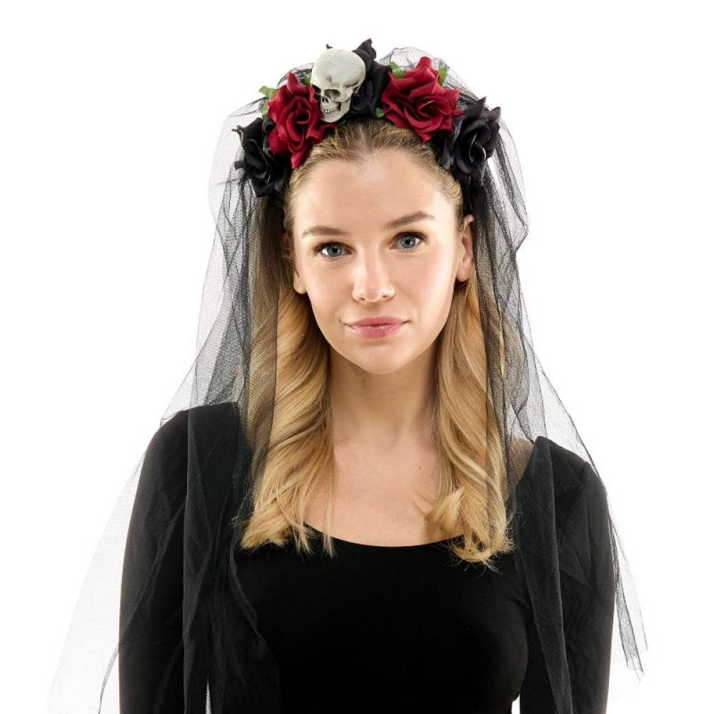 Skull Rose Veil Headband, dia de los muertes