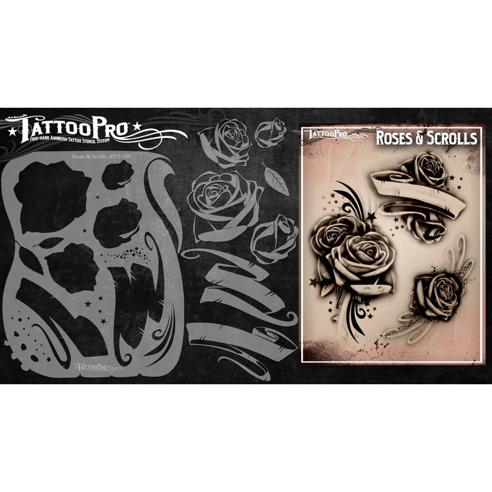 Tattoo Pro Roses & Scrolls Stencil - 104