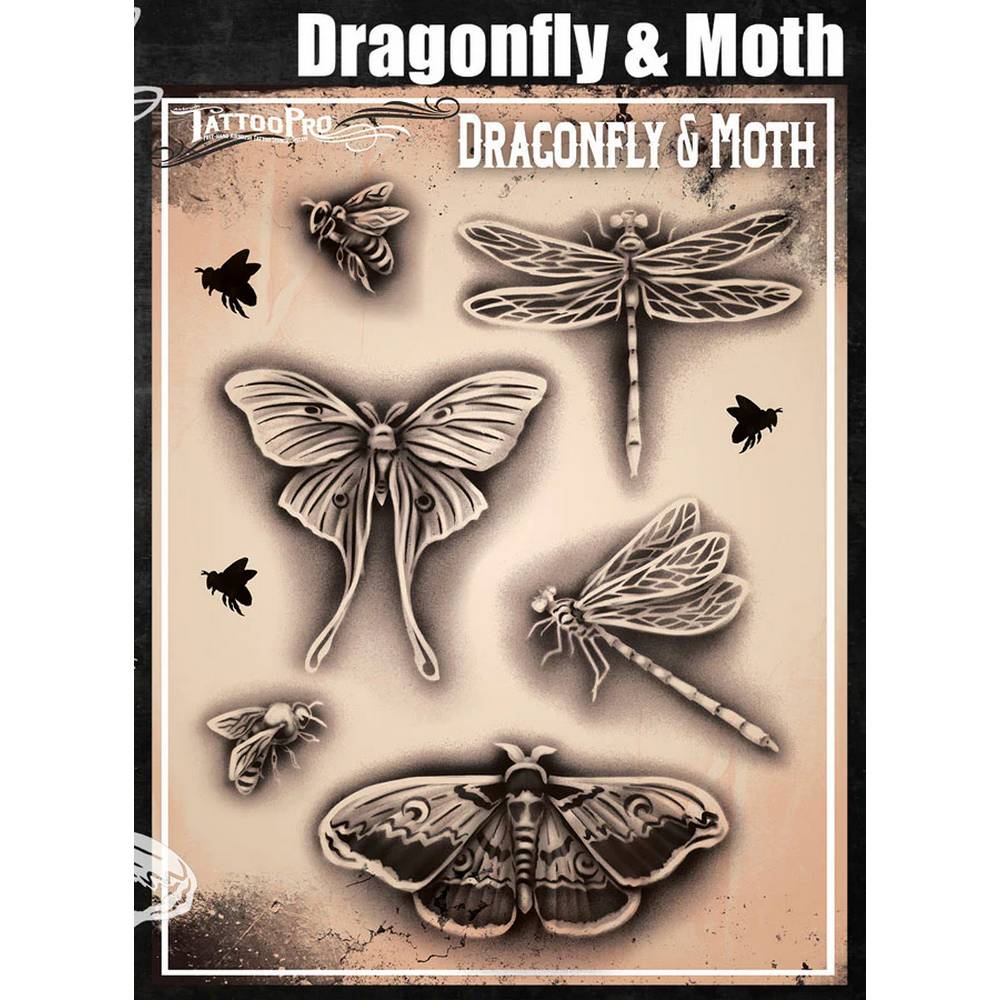 Tattoo Pro Dragonfly & Moth Stencil - 183