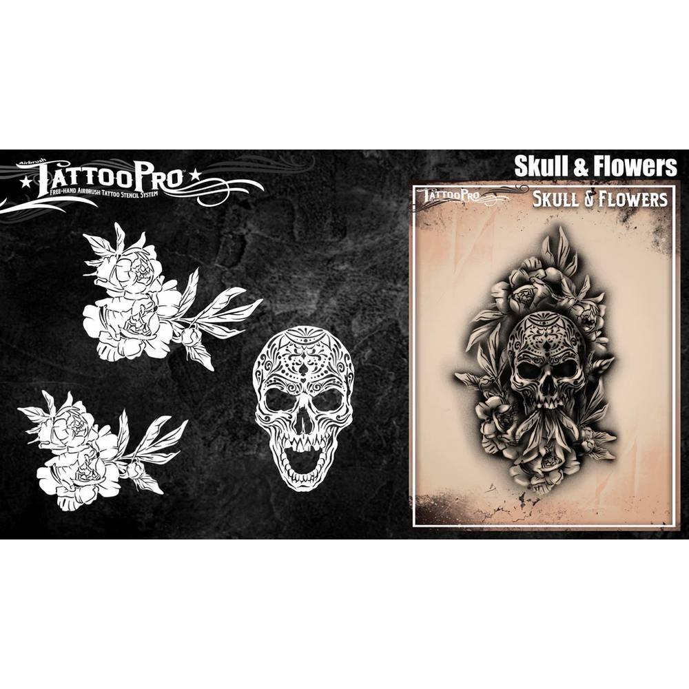 Tattoo Pro Skull & Flower Stencil - 194