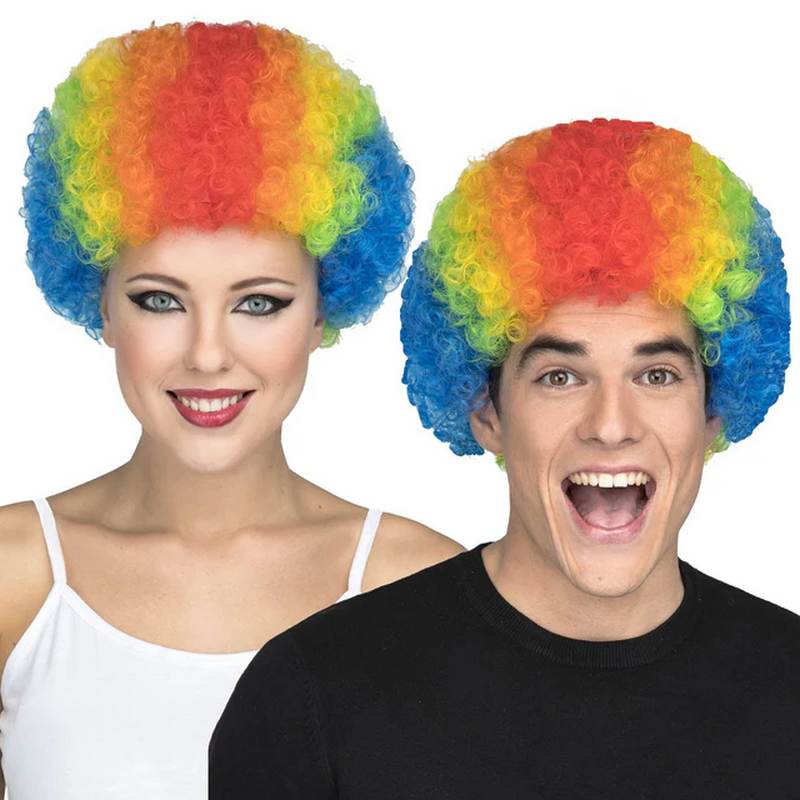 Curly Multicolour Clown Wig - adult