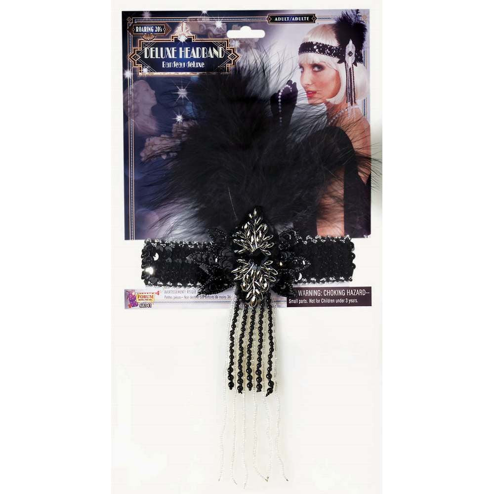 Flapper Headband with Feathers- Black