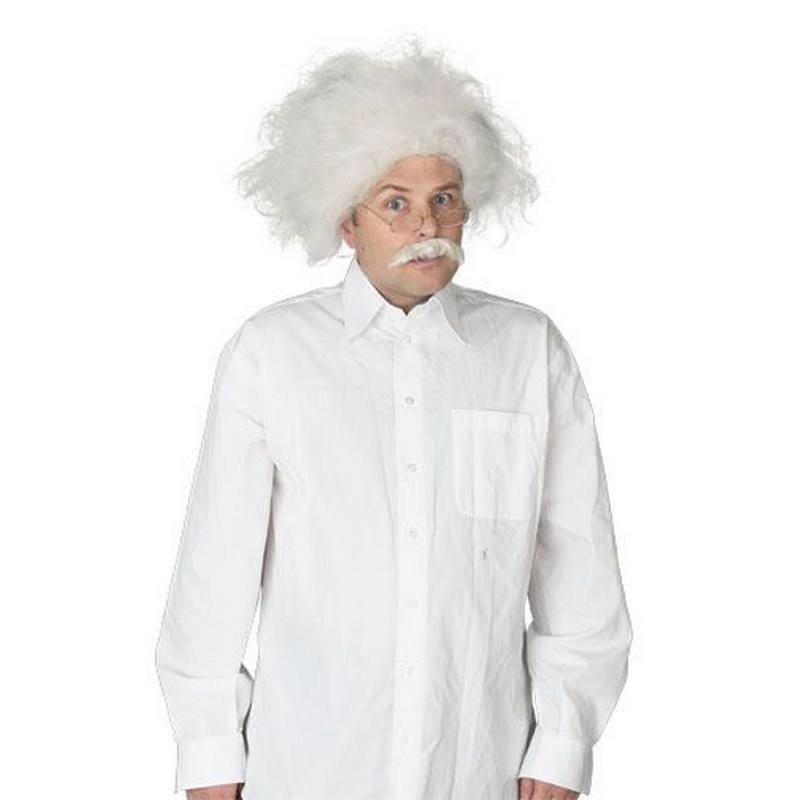 Einstein Scientist Wig and Mustache - white