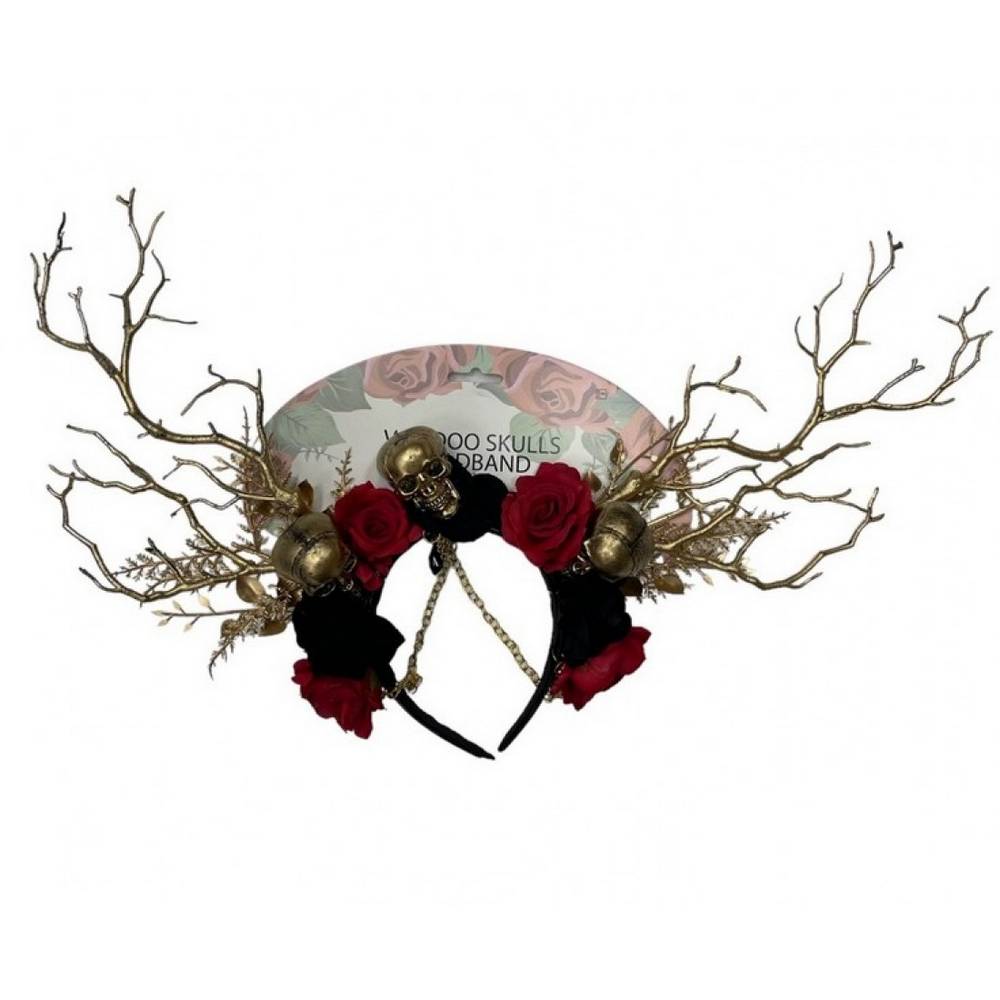 Goth Skull Headband with branches and flowers