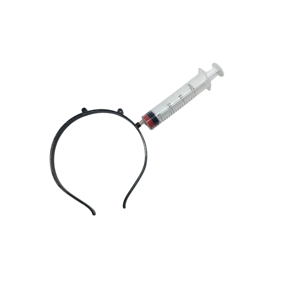 Seringue traversant la tête - accessoire Halloween d'injection