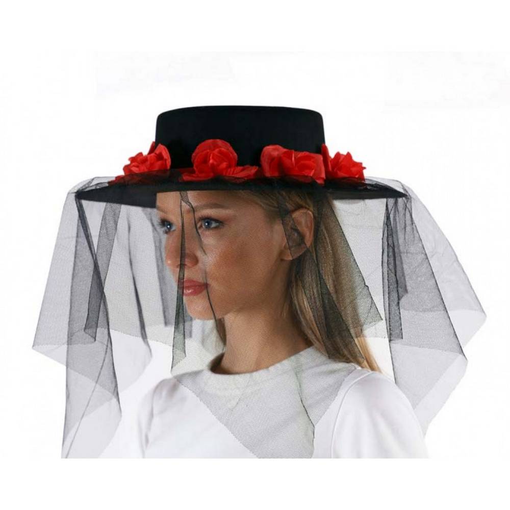 Day of the Dead Hat with flowers and veil