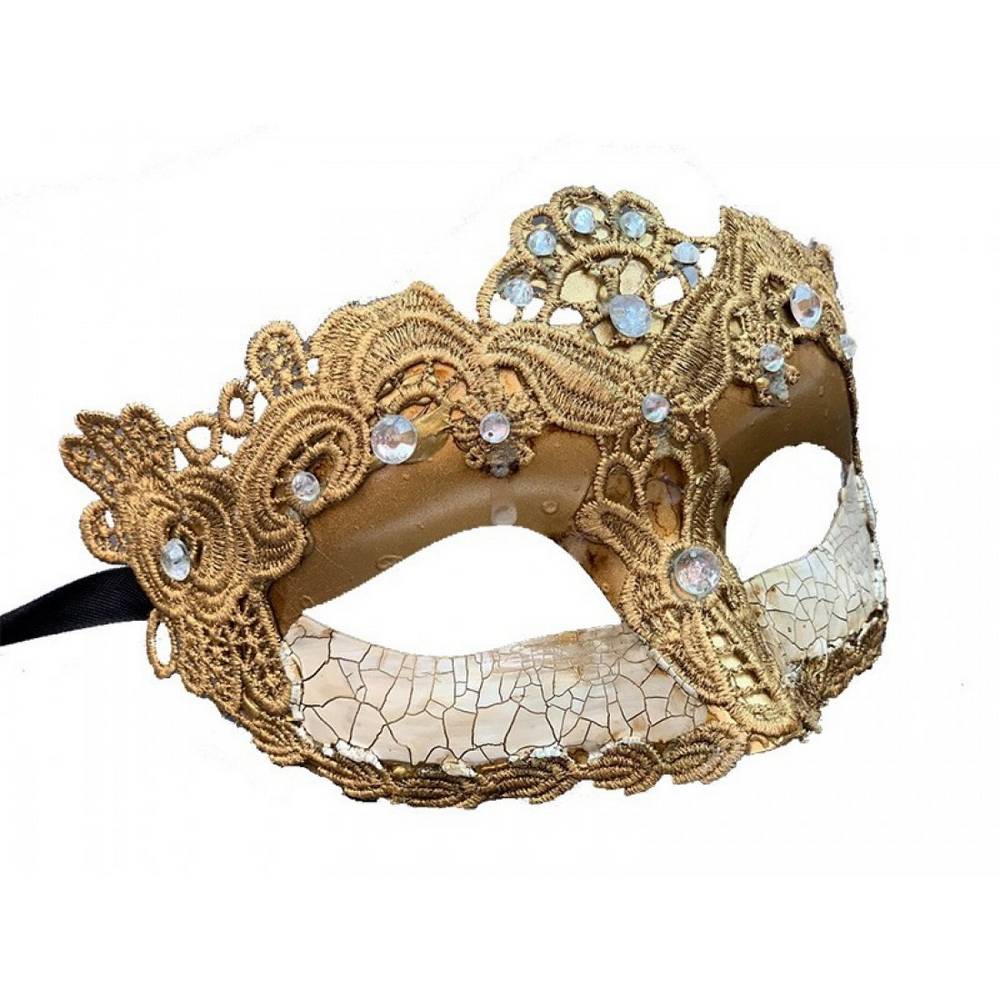 Masque vénitien craquelé avec dentelle et strass/brillants