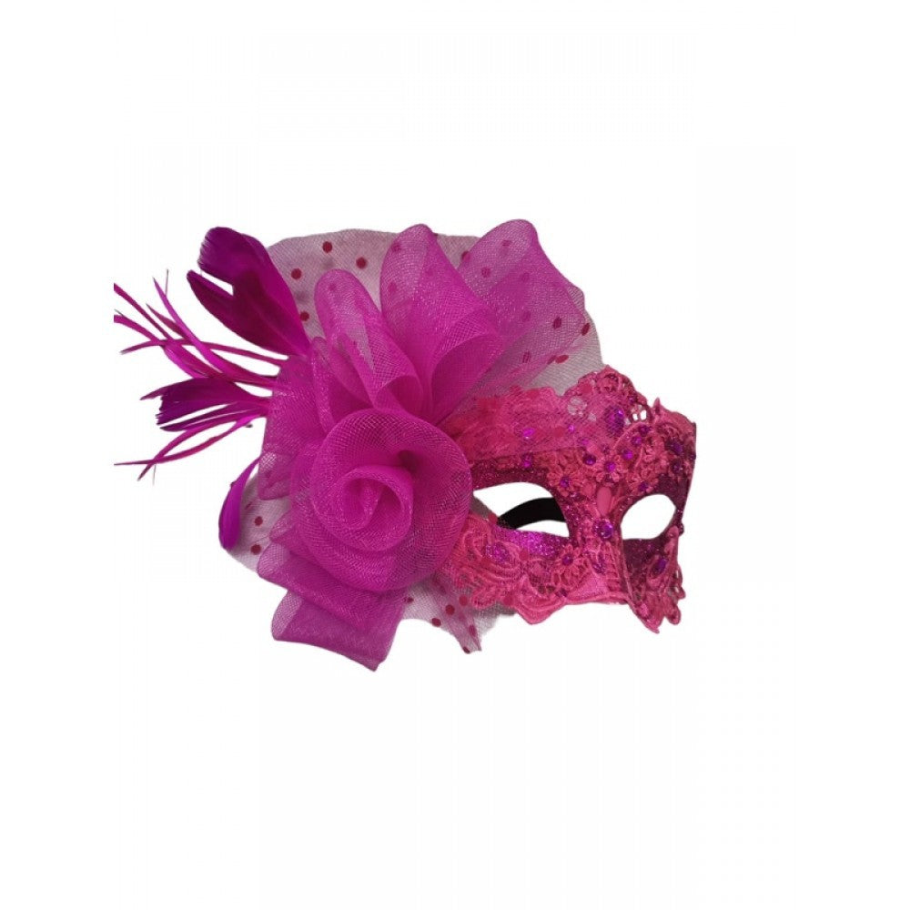 Venetian Lace Mask with Bow and Feather