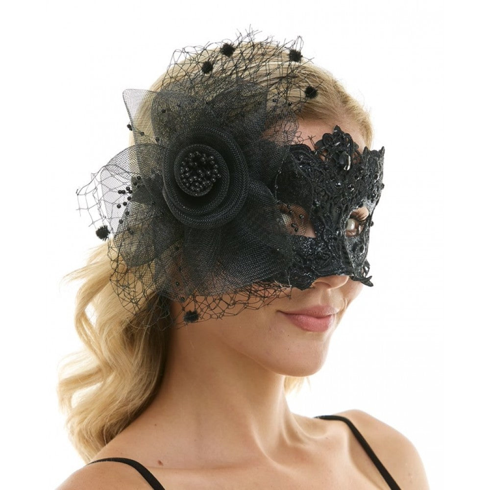 Masquerade Fairy Lace Mask With Flower Ornament