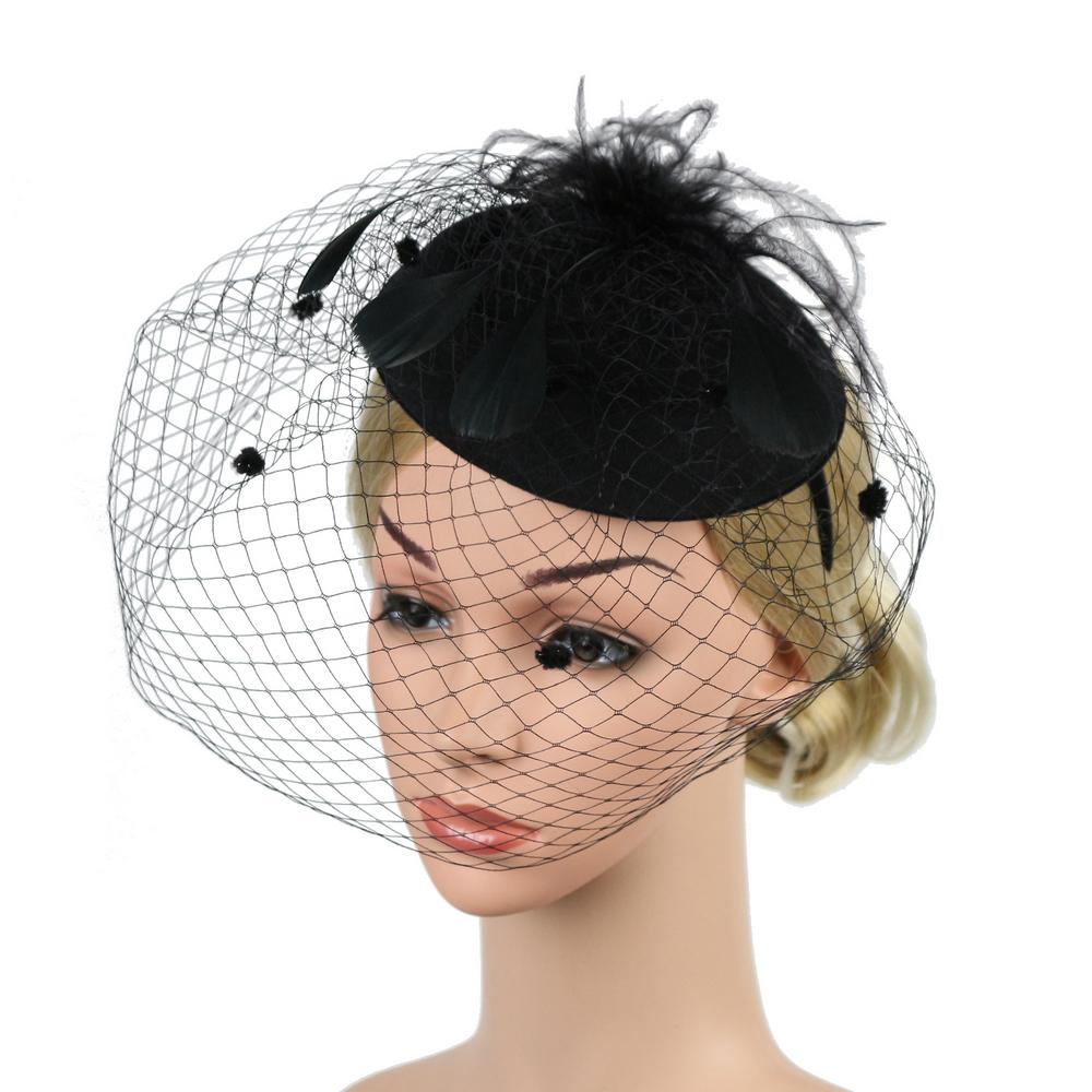 Gatsby Fascinator Hat with veil and feathers