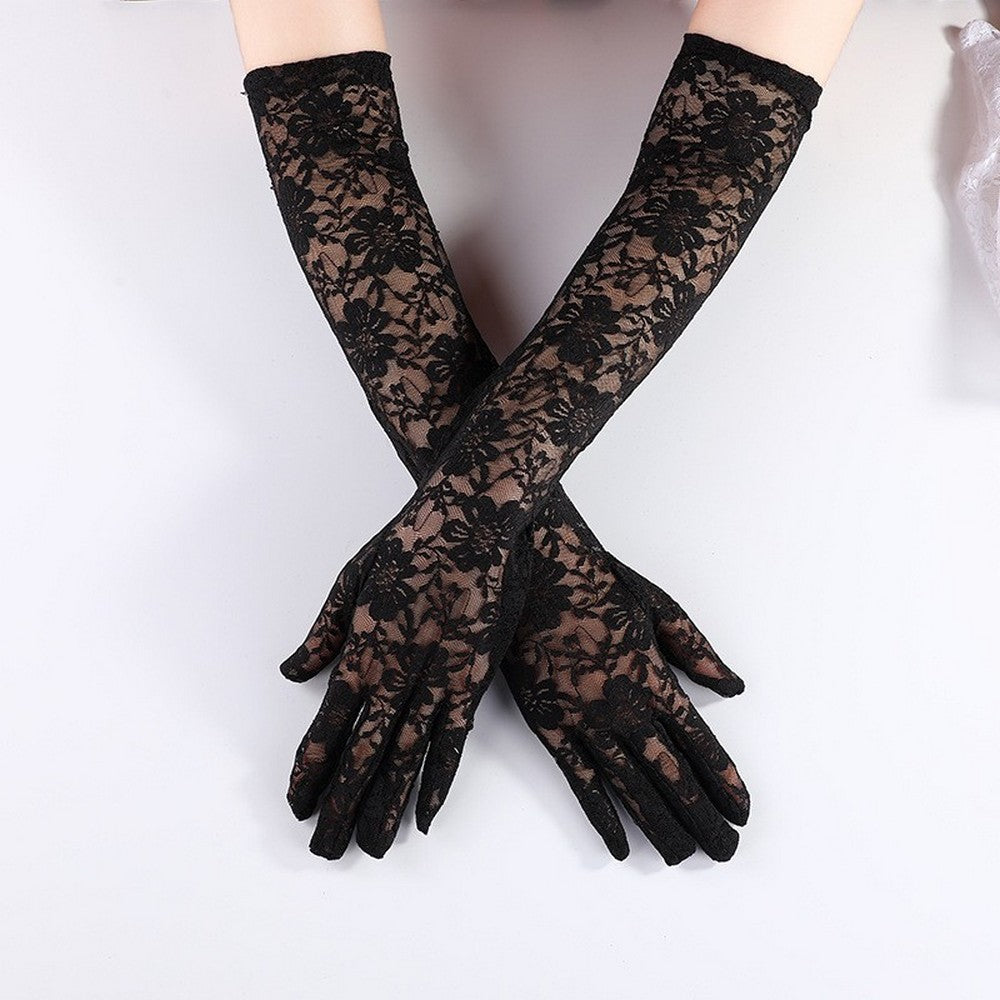 Ladie's Long Lace Gloves - Black,20's, Burlesque