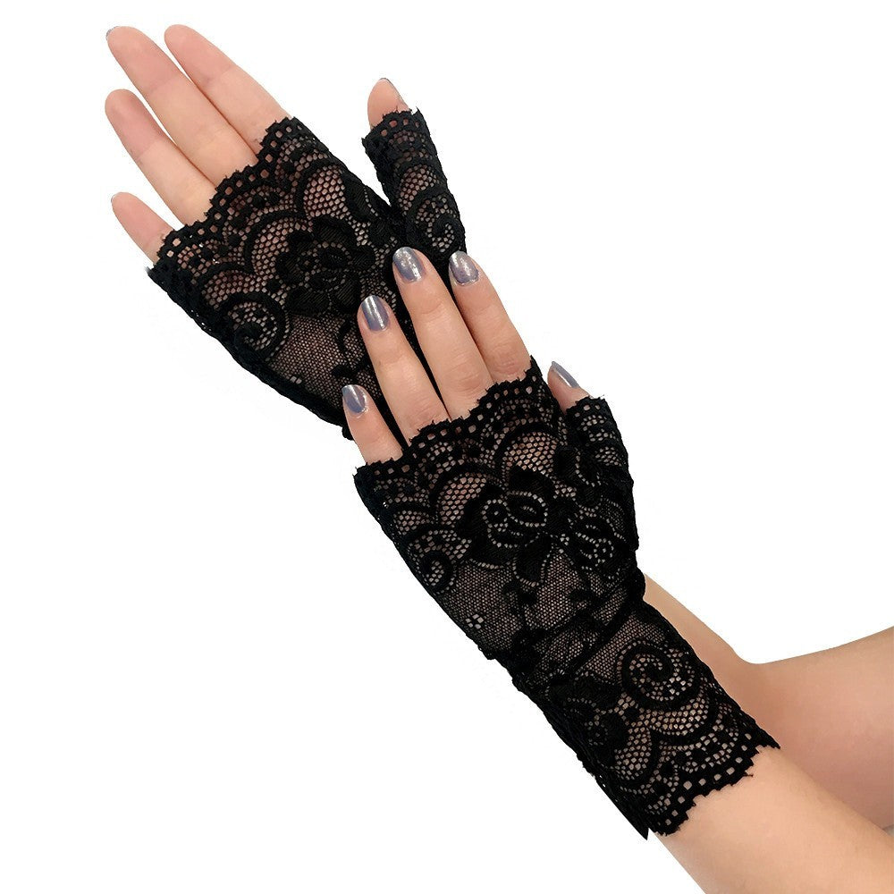 Fingerless Ladie's Lace Gloves - Black