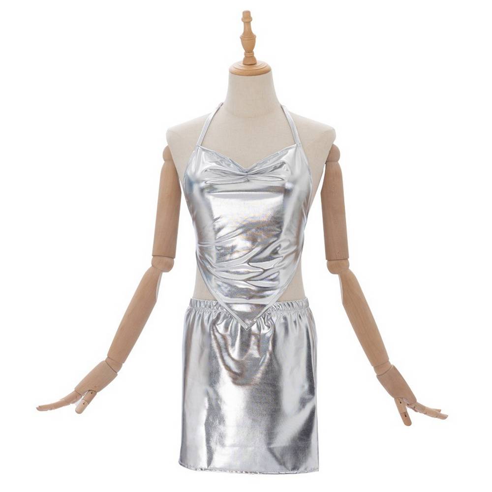 Silver Metallic Halter Top & Skirt Costume Set - adult