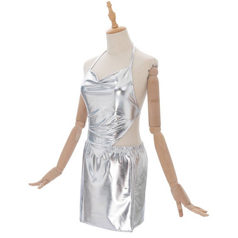 Silver Metallic Halter Top & Skirt Costume Set - adult