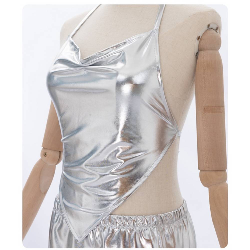 Silver Metallic Halter Top & Skirt Costume Set - adult