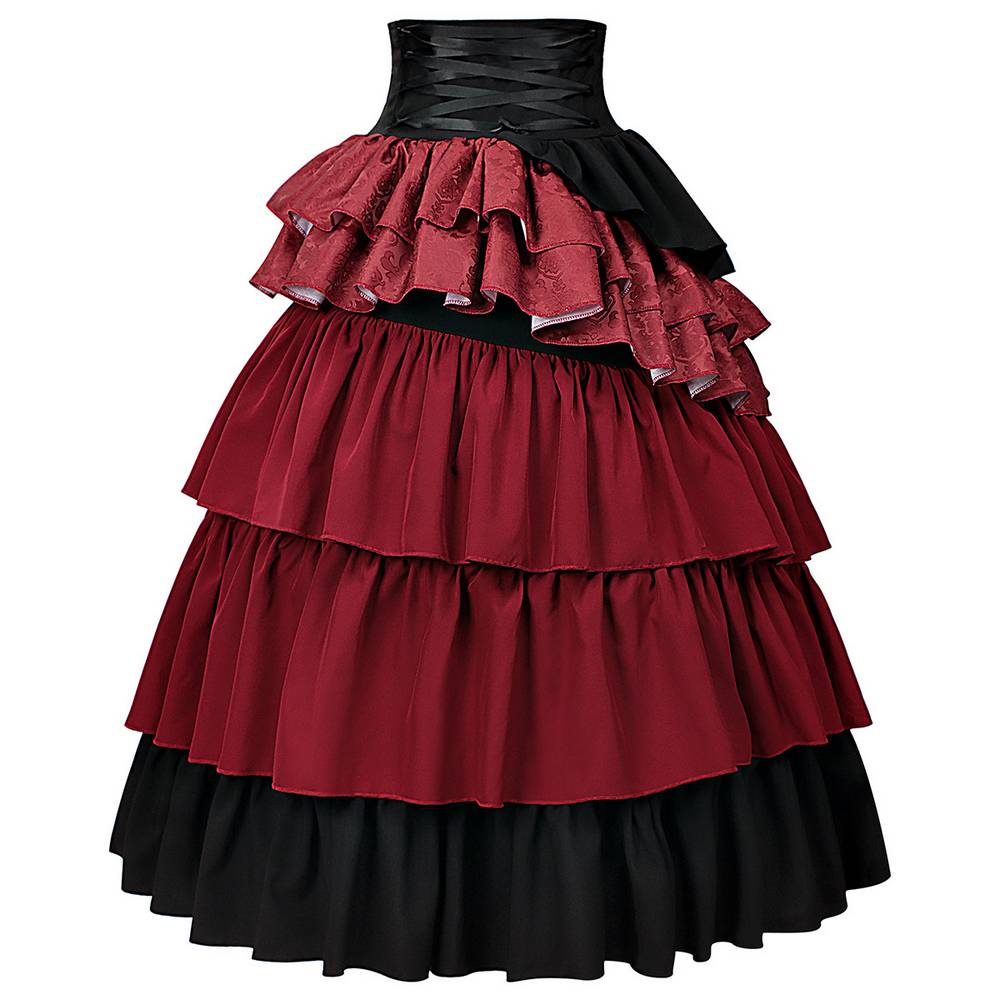 Jupe médiévale à étages pour femme rouge vin