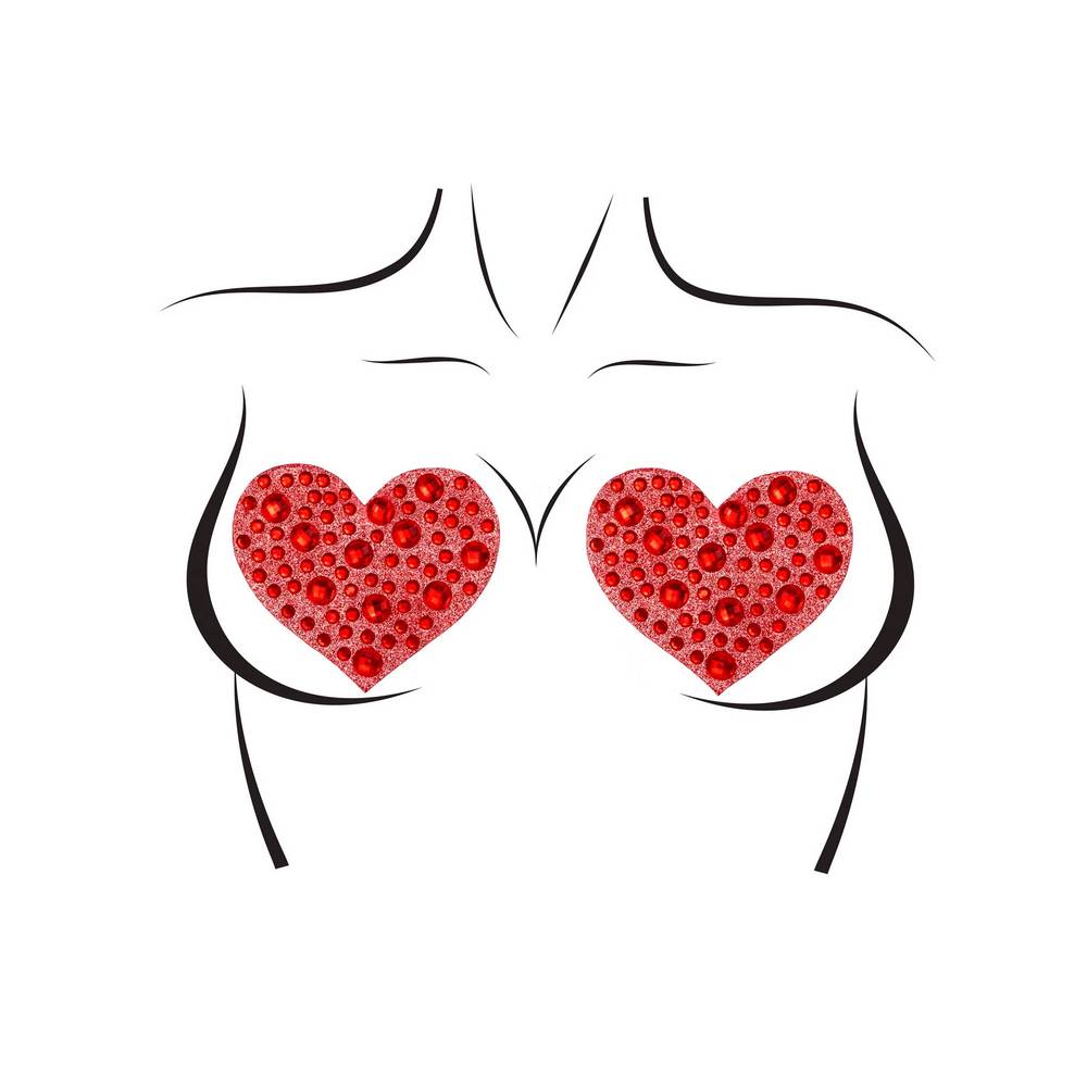 Amore Heart Pasties - Red Nipple Jewel Stickers