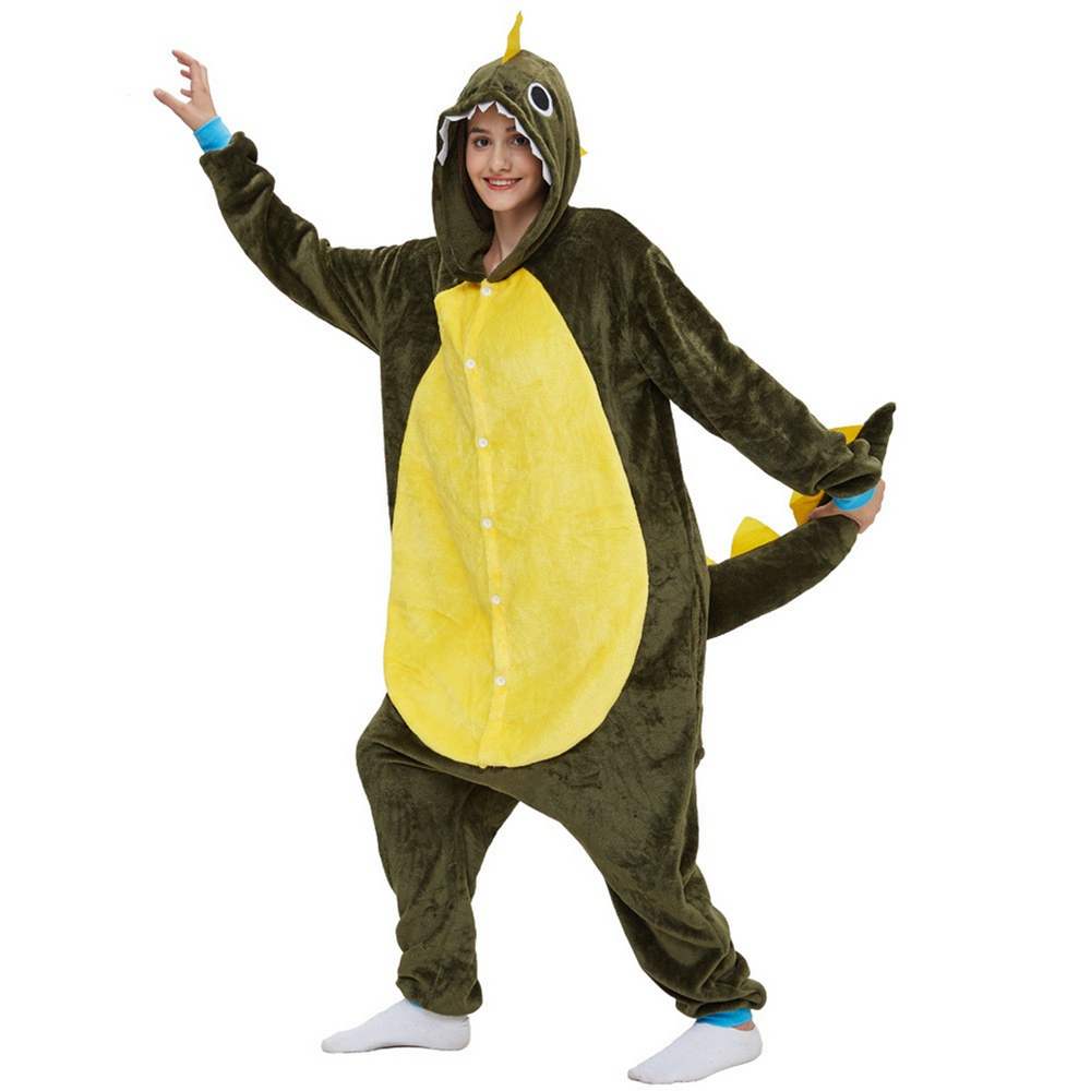 Dinosaure olive costume onesie pour adulte