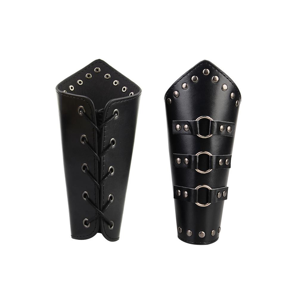 Medieval Faux leather Arm guardwith Decorativ straps- Black