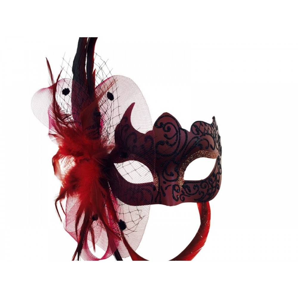 Masque de bal masqué à paillettes et plumes