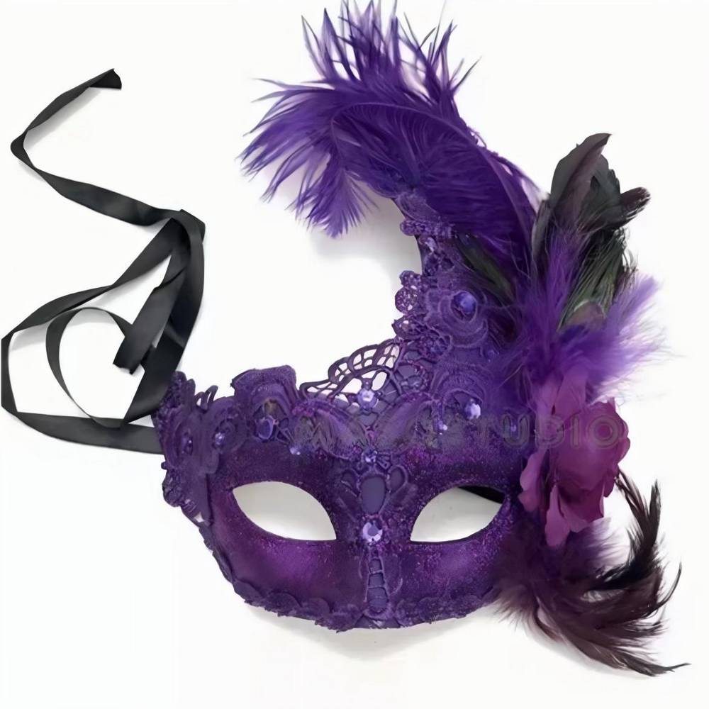 Purple Lace & Feather Masquerade Mask