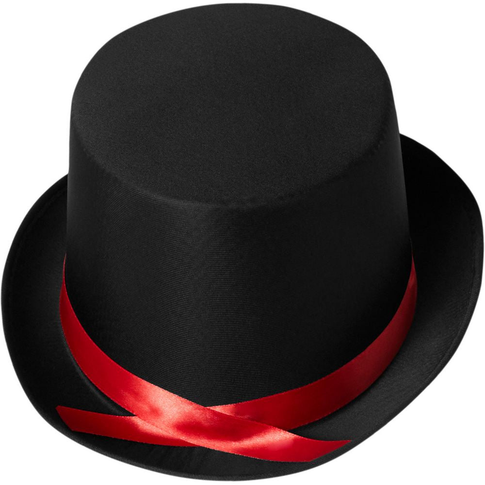 Haut-de-forme en satin Noir avec bande rouge