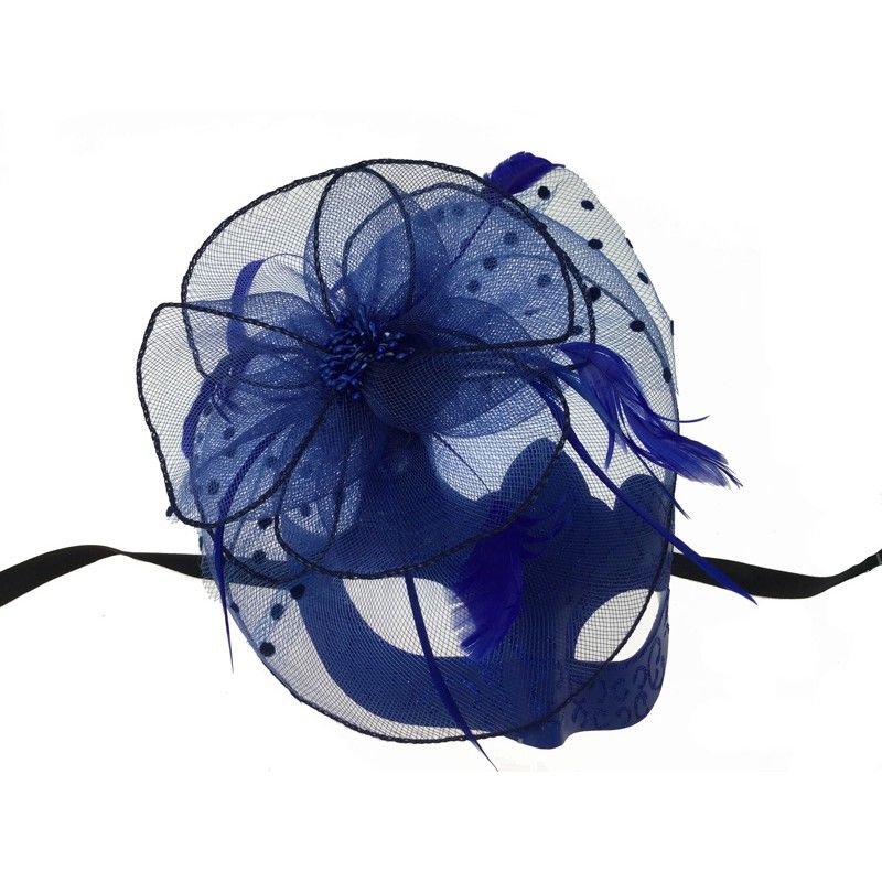 Masquerade Mask with feathers and tulle M33235BL_right