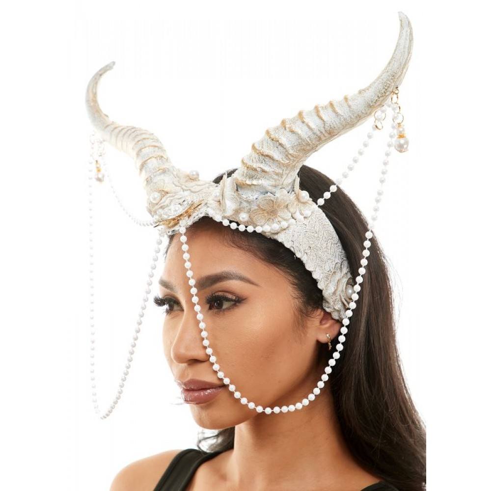 Horns Headpiece with Beads and Lace M39557WG-2