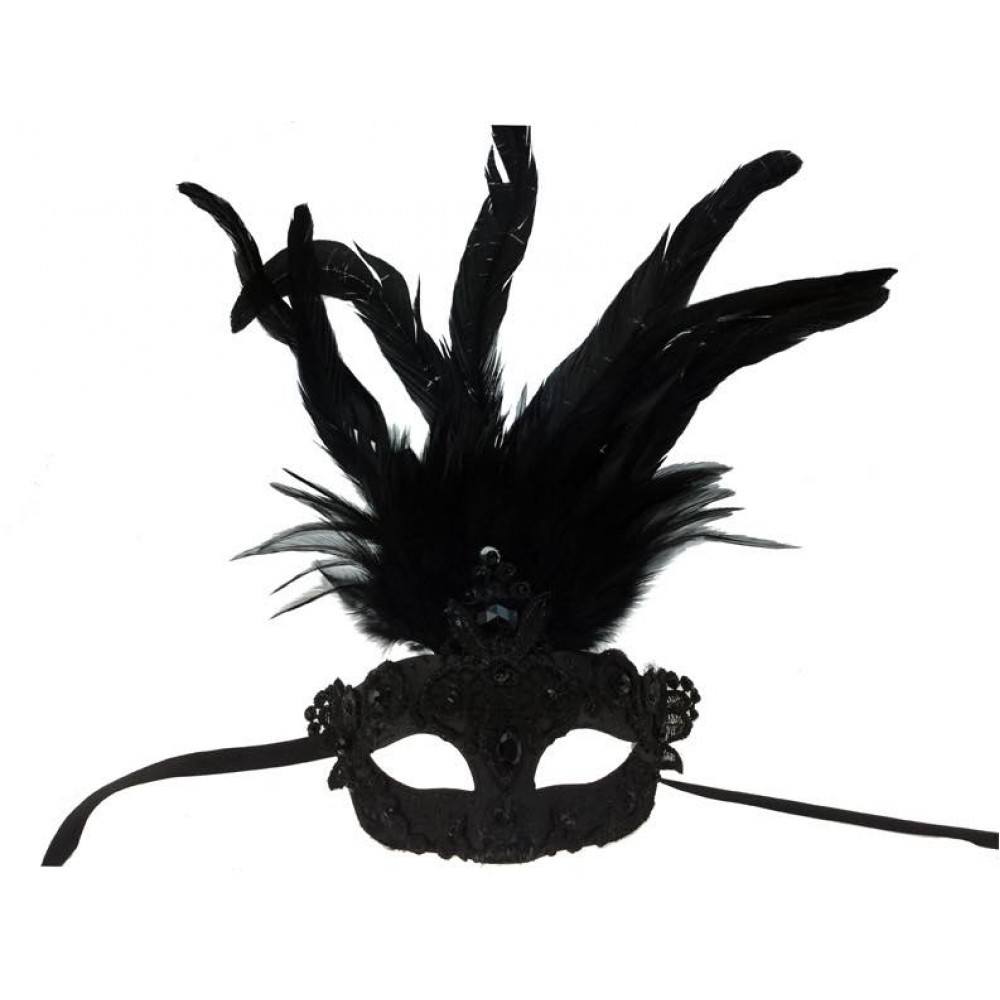 Venetian mask lace with rhinestones and feathers