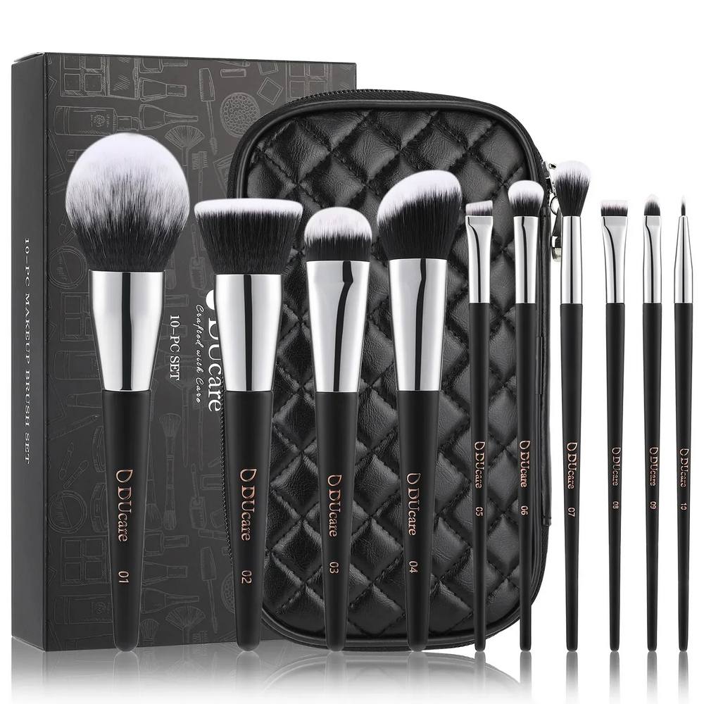 DUcare 10 pcs makeup brushes and bag - Face & Eye Travel Brush Set