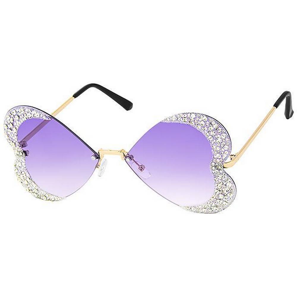 Sunglasses with Heartshaped lens and clear rhinestones - Assorted