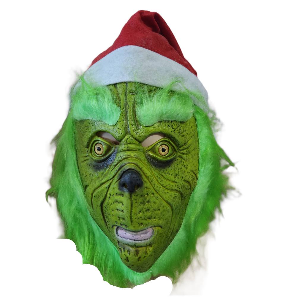 Masque en latex vert Grinchy avec chapeau