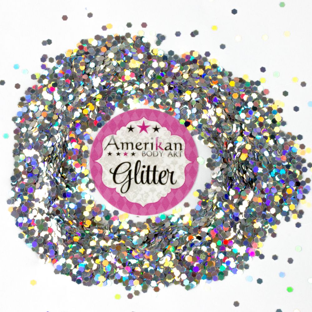 Amerikan Body Art Chunky Glitter 0.062" hex Chunky-Glitter_Holographic-Silver_0.062-hex