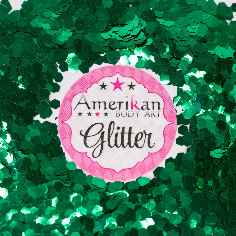 Amerikan Body Art Chunky Glitter 0.094" hex 1oz Jars EmeraldGreen-swatch