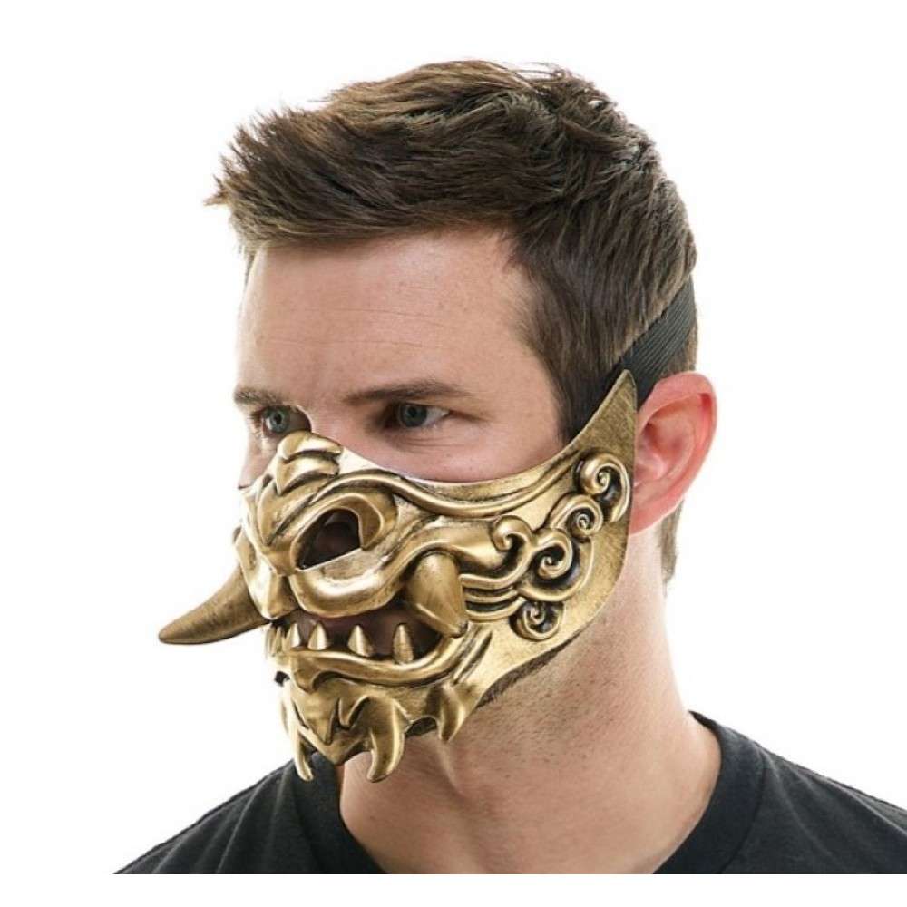 Japanese Oni Demon half Mask - Gold