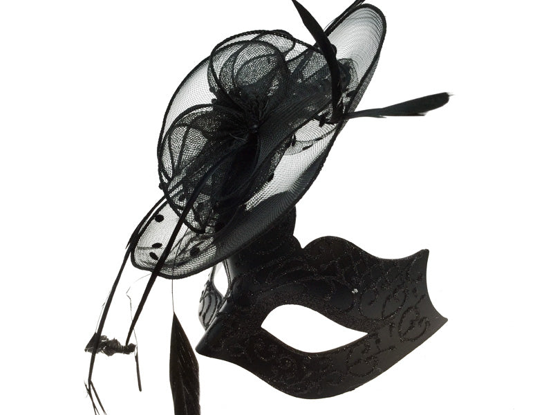 Masquerade Mask with feathers and tulle M33235-3-800x600