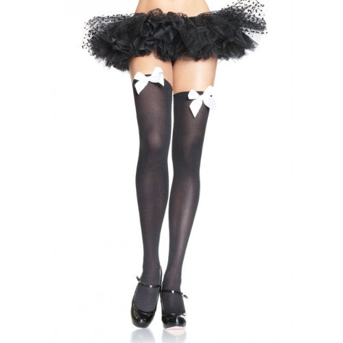 Nylon thigh highs over the knee with bow 6255-007