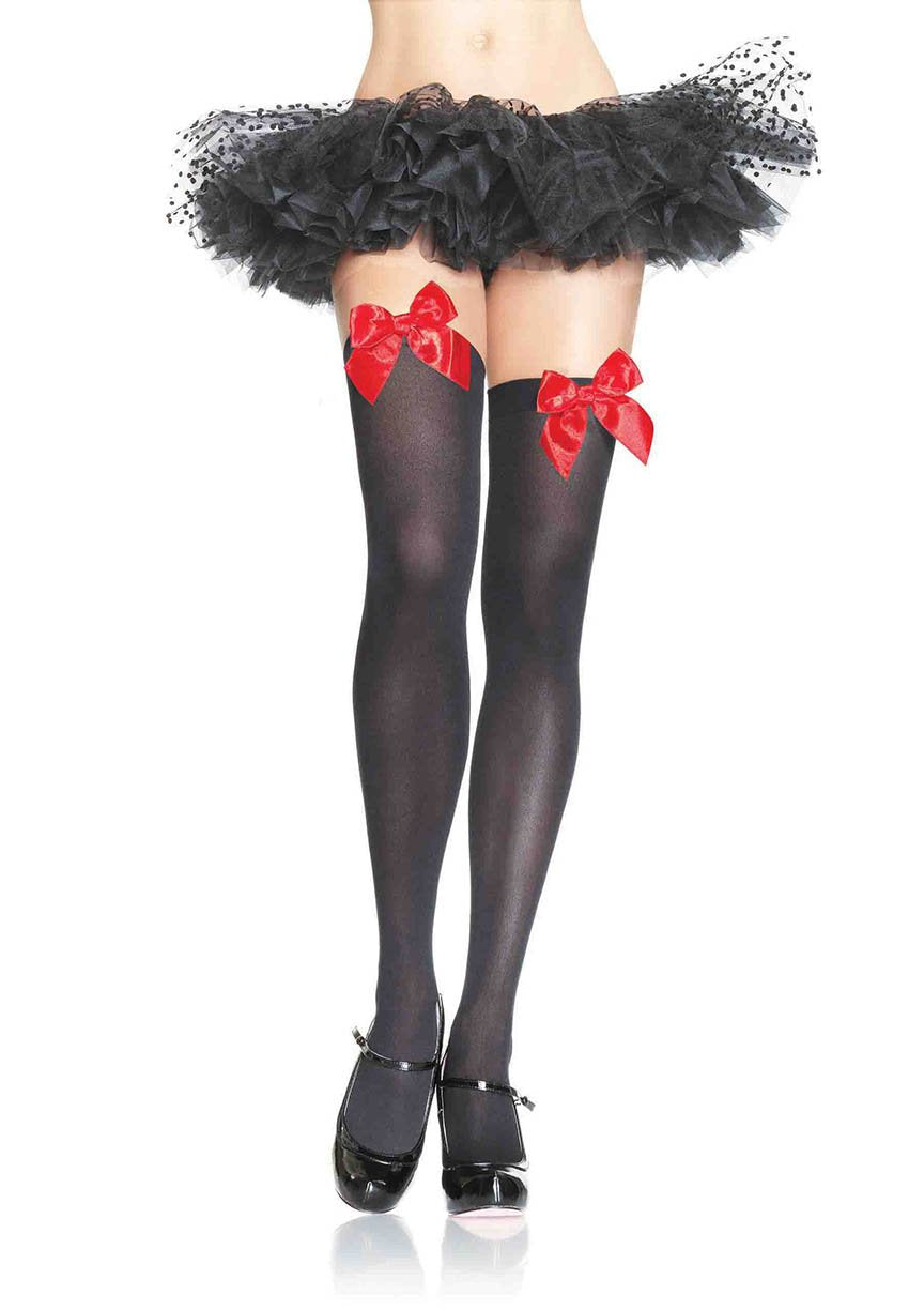 Nylon thigh highs over the knee with bow 6255_Nylon-Over-The-Knee_Black-Red