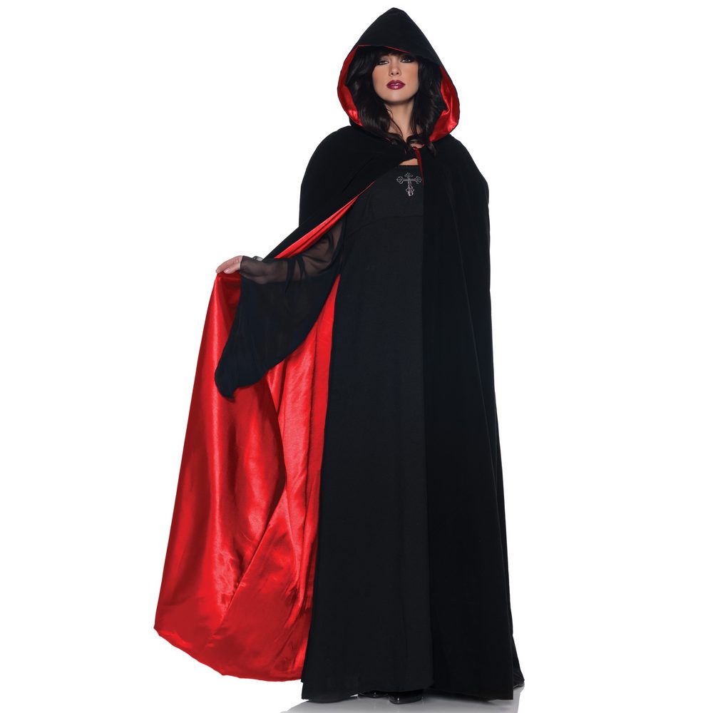 Deluxe Velvet & Satin Hooded Cape 63 inch 29243_Red