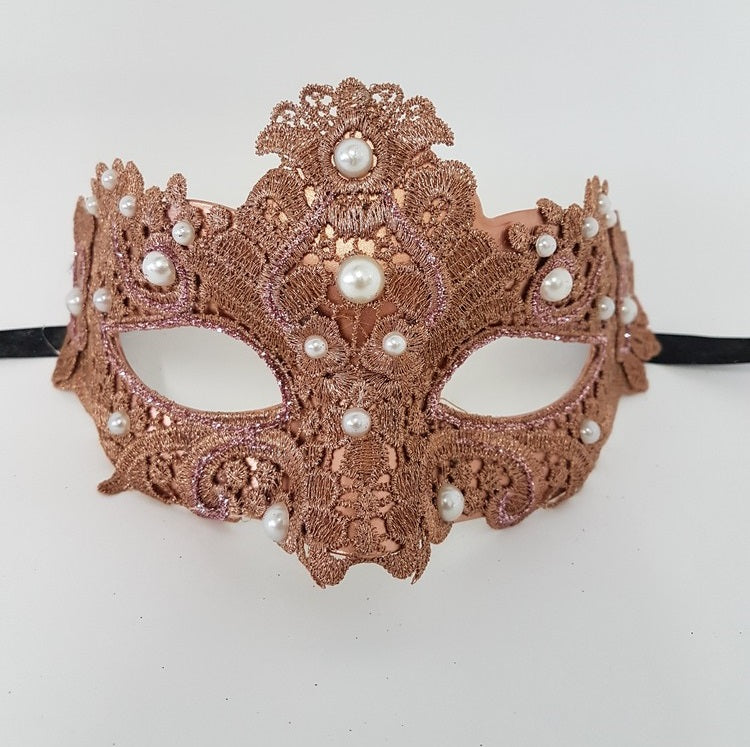 Venetian lace mask with pearls M3205_Rosegold