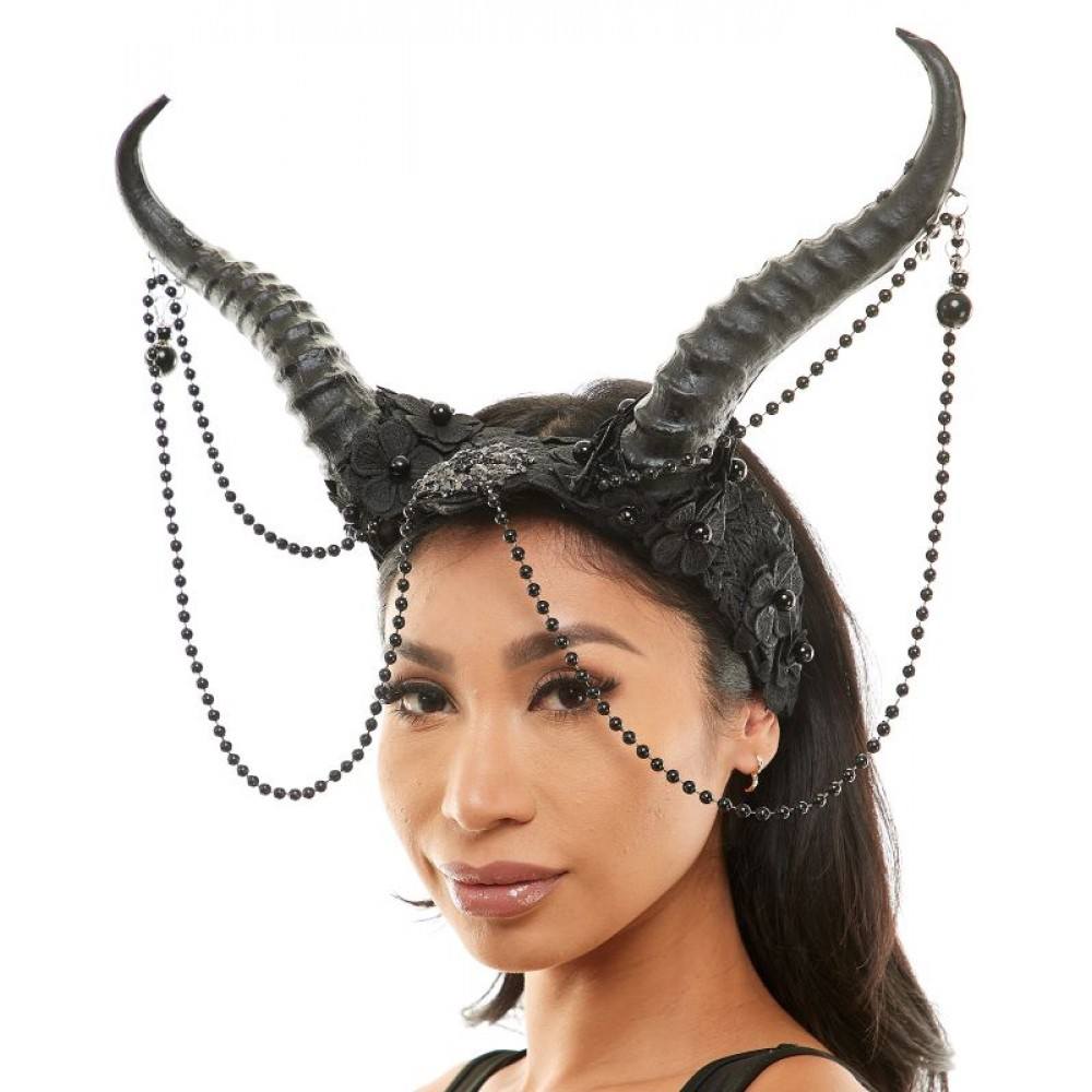 Horns Headpiece with Beads and Lace M39557BK-3