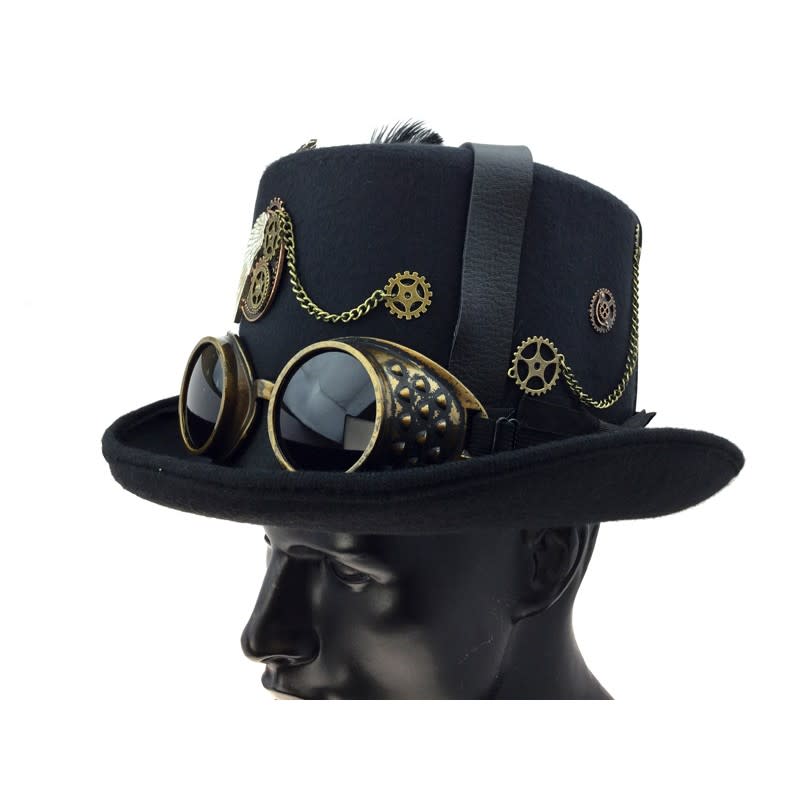 Steampunk Top Hat with feathers and goggles