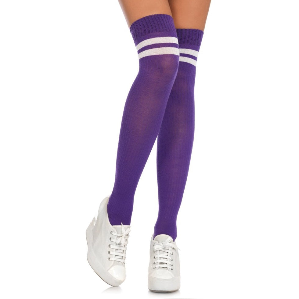 Ribbed Athletic Thigh Highs 6919_01_purple-white