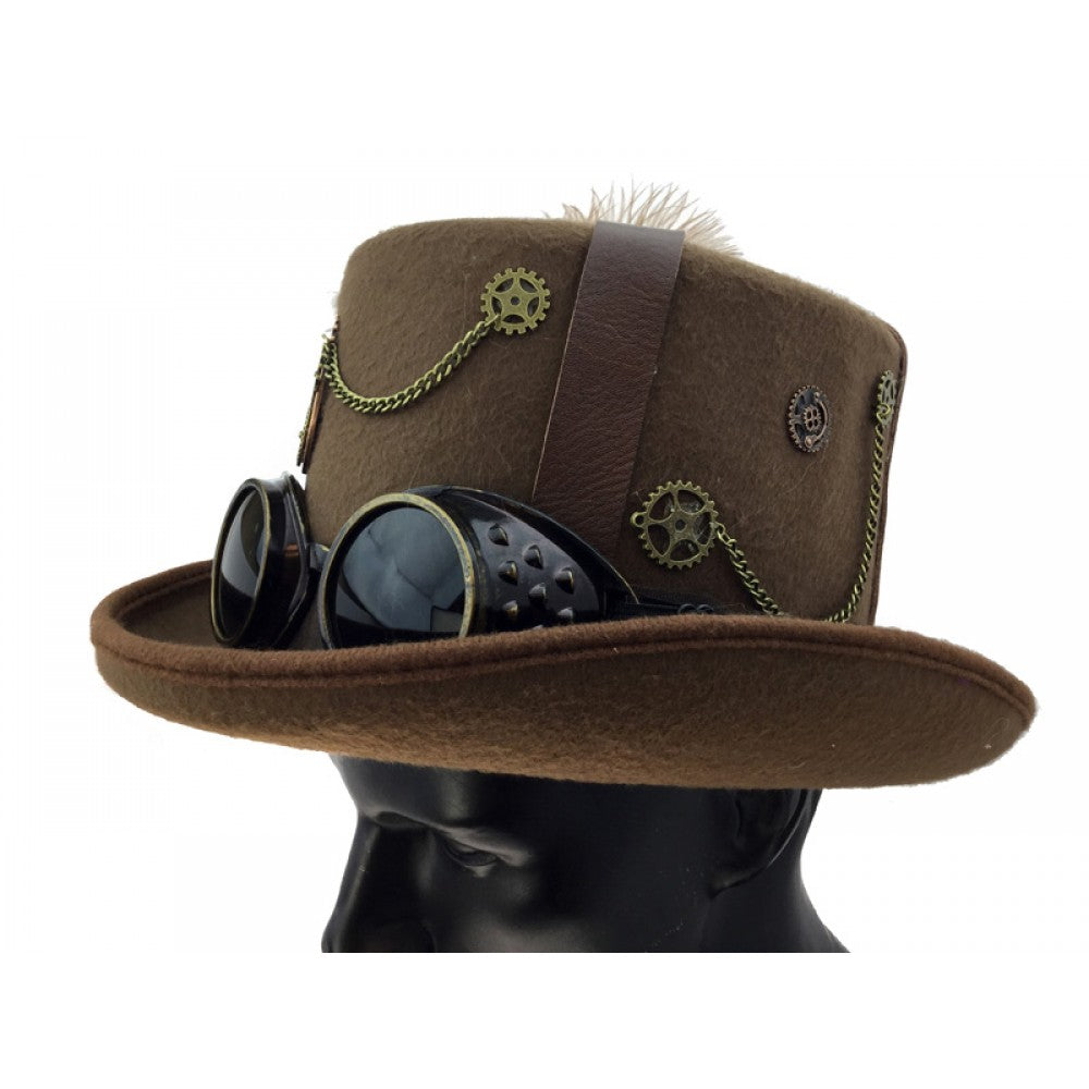 Steampunk Top Hat with feathers and goggles Hat028-3-1000x1000w