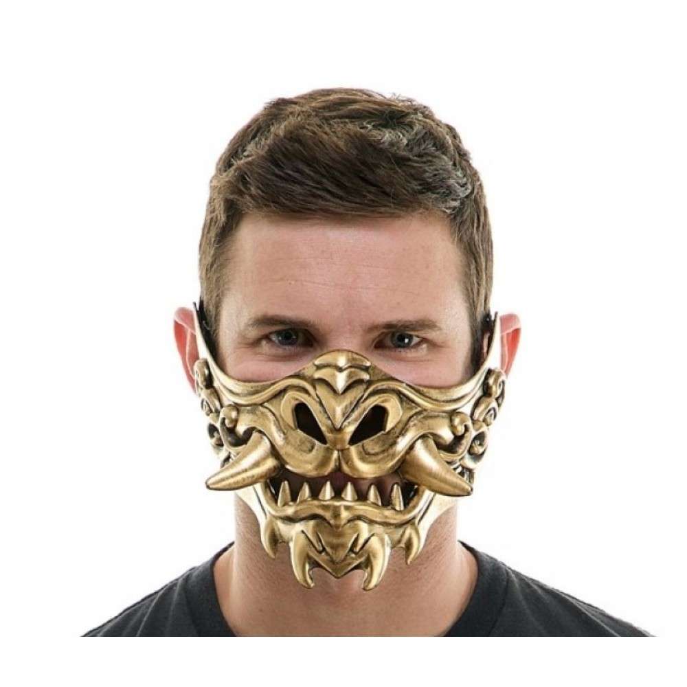 Japanese Oni Demon half Mask - Gold