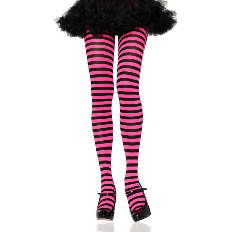 Nylon Stripe Tights 7100 7100_Blk-Neon-pink
